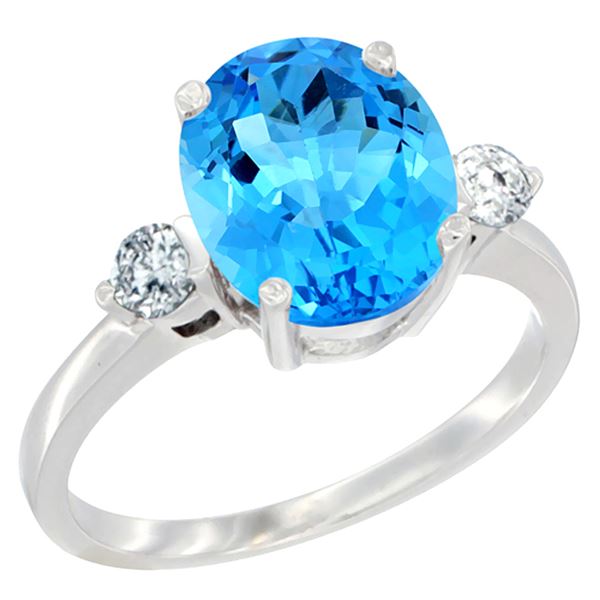 2.60 CTW Swiss Blue Topaz & Diamond Ring 14K White Gold - REF-68A6X