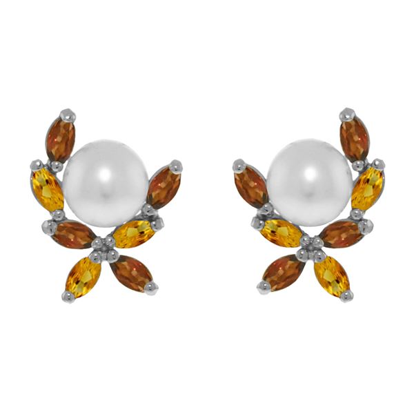 Genuine 3.25 ctw Pearl & Citrine Earrings 14KT White Gold - REF-30P2H