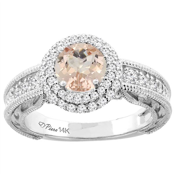 1.15 CTW Morganite & Diamond Ring 14K White Gold - REF-89M5K