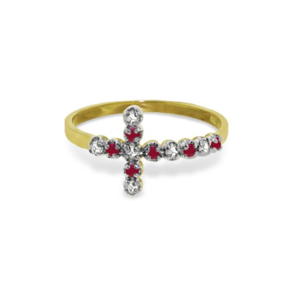 Genuine 0.24 ctw Ruby & Diamond Ring 14KT Yellow Gold - REF-35T2A