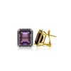 Genuine 11.60 ctw Amethyst & Black Diamond Earrings 14KT Yellow Gold - REF-127N9R