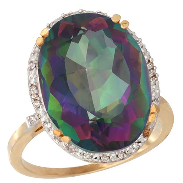 13.71 CTW Mystic Topaz & Diamond Ring 10K Yellow Gold - REF-57K6W