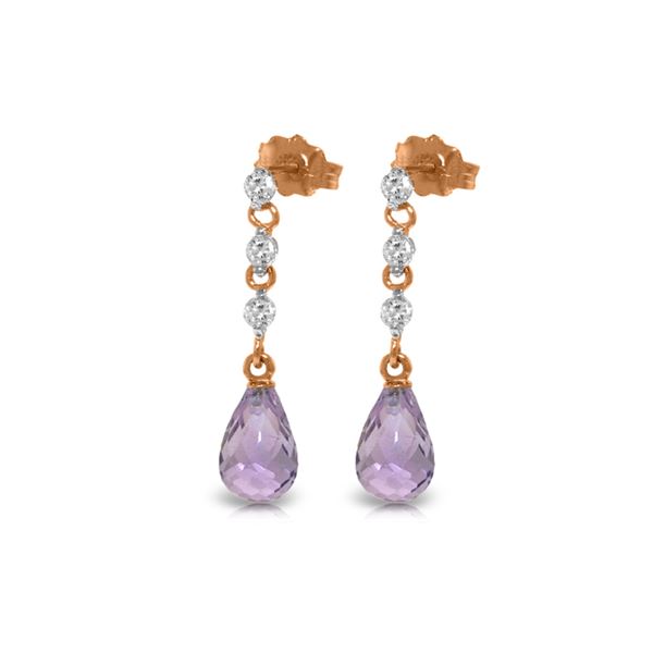 Genuine 3.3 ctw Amethyst & Diamond Earrings 14KT Rose Gold - REF-42N9R