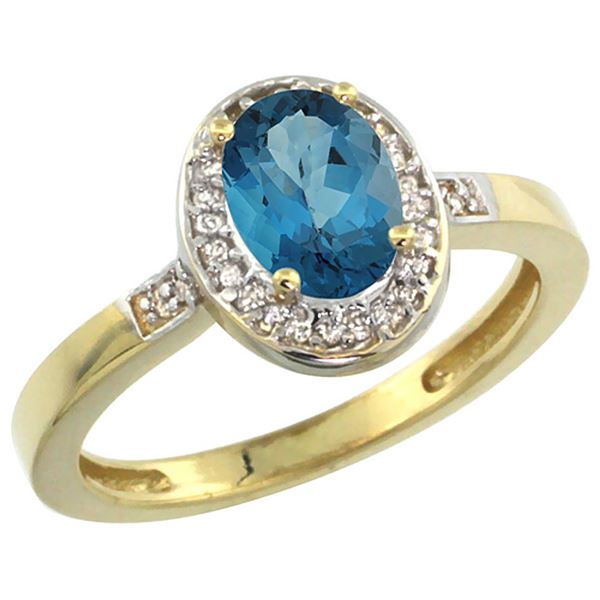 1.15 CTW London Blue Topaz & Diamond Ring 10K Yellow Gold - REF-31Y7V