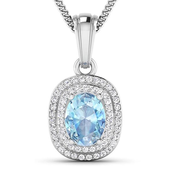 Natural 2.36 CTW Aquamarine & Diamond Pendant 14K White Gold - REF-47F2N