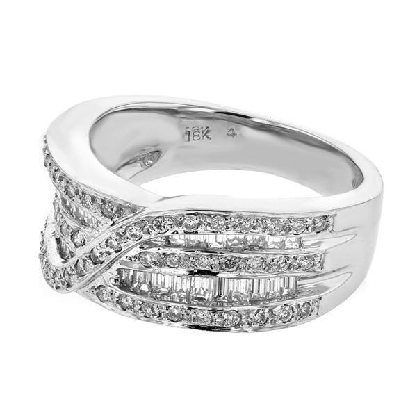 Natural 0.88 CTW Diamond & Baguette Ring 18K White Gold - REF-149M4F