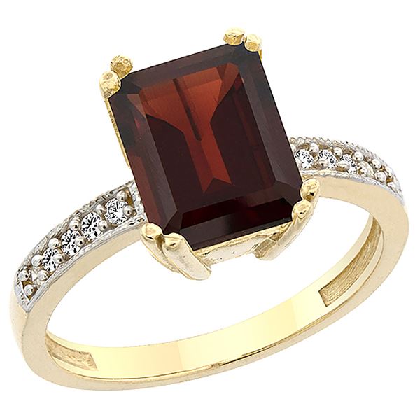 3.70 CTW Garnet & Diamond Ring 10K Yellow Gold - REF-33Y6V