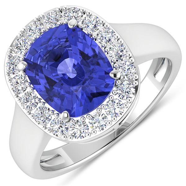 Natural 3.61 CTW Tanzanite & Diamond Ring 14K White Gold - REF-127N3R