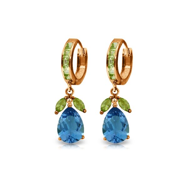 Genuine 14.3 ctw Blue Topaz & Peridot Earrings 14KT Rose Gold - REF-82T9A