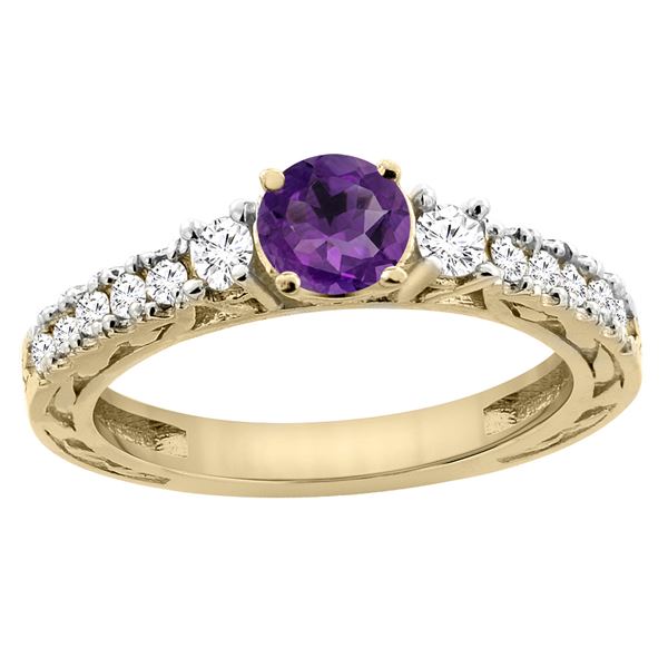 1.10 CTW Amethyst & Diamond Ring 14K Yellow Gold - REF-79K3W