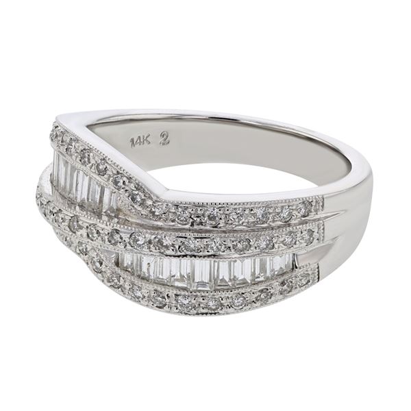 Natural 0.95 CTW Baguette & Diamond Ring 14K White Gold - REF-138Y6N