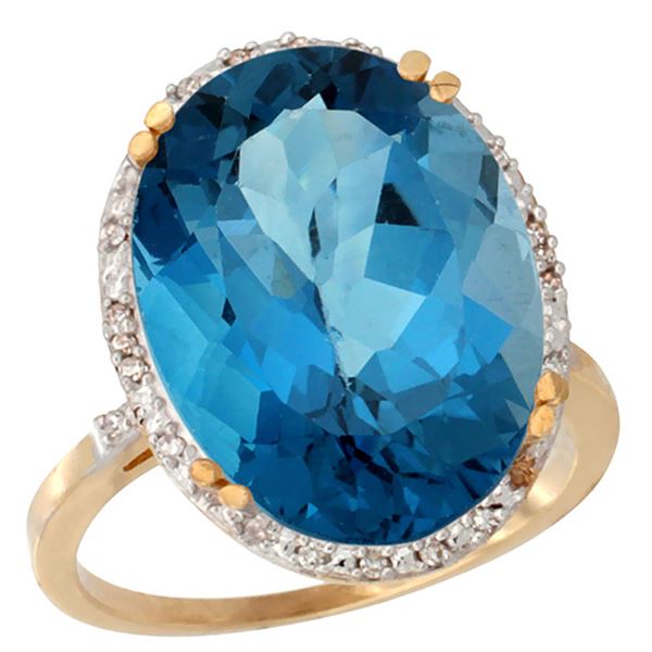 13.71 CTW London Blue Topaz & Diamond Ring 10K Yellow Gold - REF-54M3K