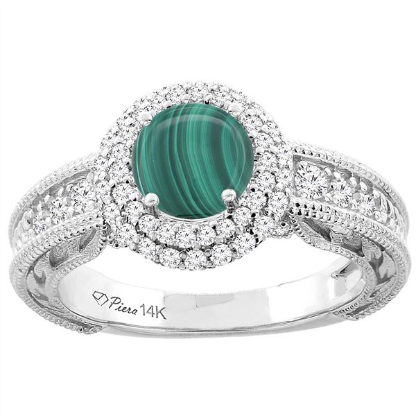 2.63 CTW Malachite & Diamond Ring 14K White Gold - REF-86H4M