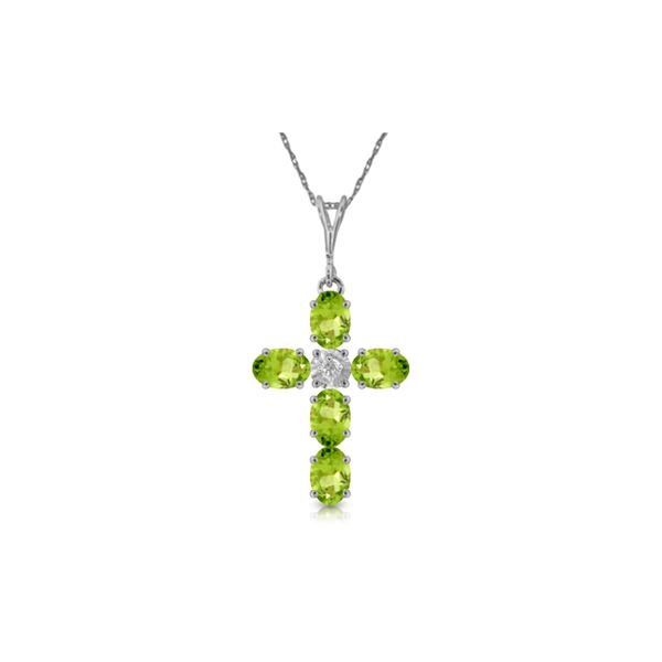 Genuine 1.88 ctw Peridot & Diamond Necklace 14KT White Gold - REF-39N8R