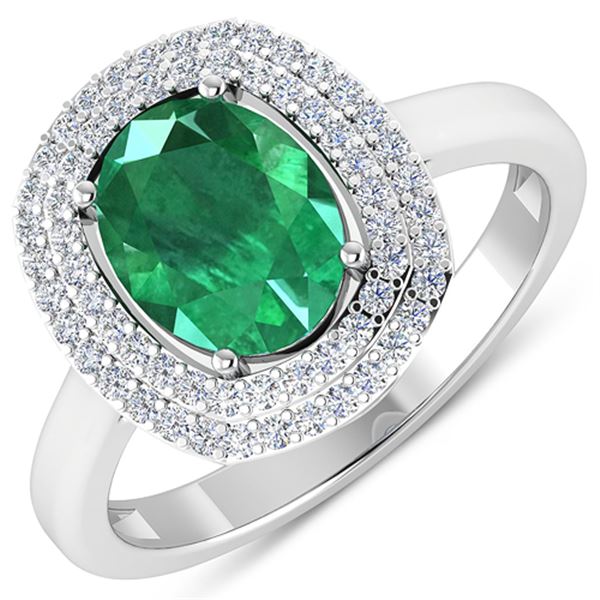 Natural 1.93 CTW Zambian Emerald & Diamond Ring 14K White Gold - REF-80T9H