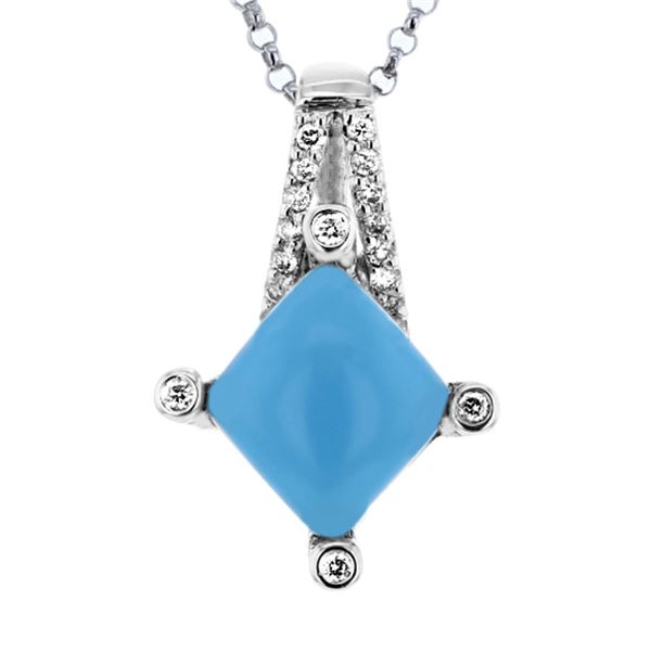 Natural 2.09 CTW Turquoise & Diamond Necklace 14K White Gold - REF-32Y4N