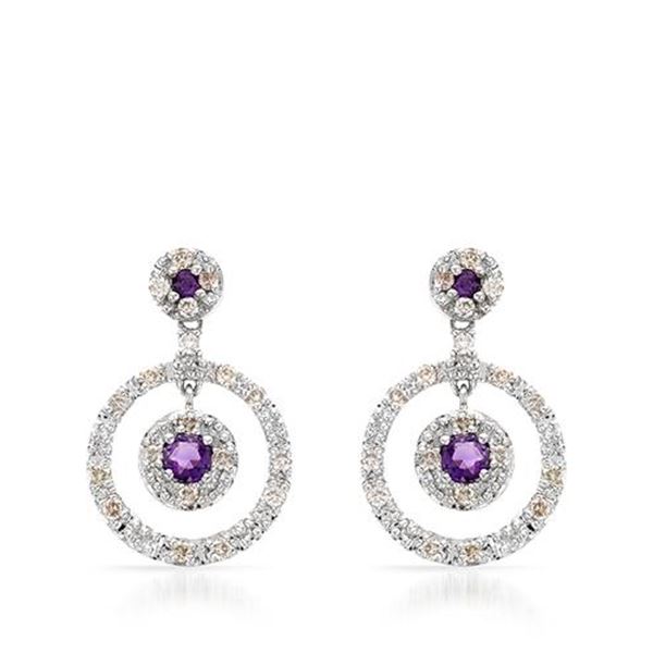 Natural 1 CTW Amethyst & Diamond Earrings 14K White Gold - REF-71H3W