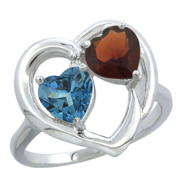 2.61 CTW Diamond, London Blue Topaz & Garnet Ring 14K White Gold - REF-34A2X