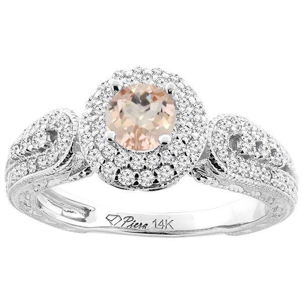 0.94 CTW Morganite & Diamond Ring 14K White Gold - REF-90V3R