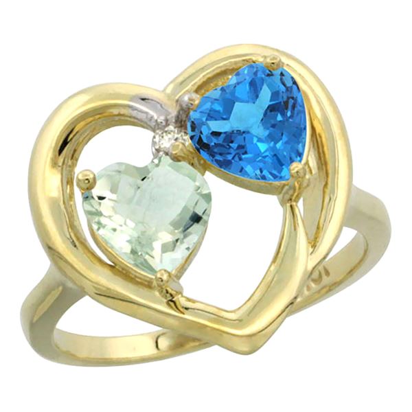 2.61 CTW Diamond, Amethyst & Swiss Blue Topaz Ring 14K Yellow Gold - REF-33A9X