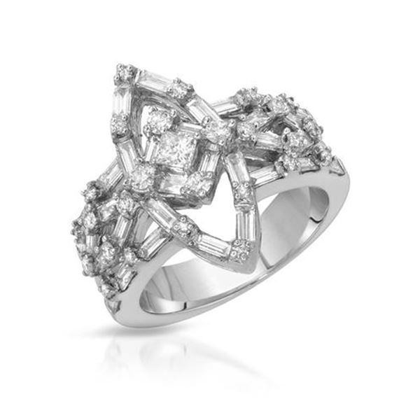 Natural 1.61 CTW Baguette & Diamond Ring 18K White Gold - REF-256T5X