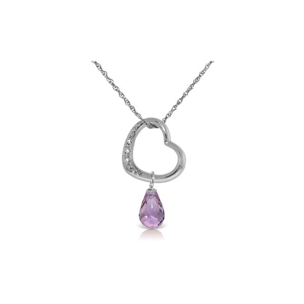 Genuine 2.28 ctw Amethyst & Diamond Necklace 14KT White Gold - REF-40A7K