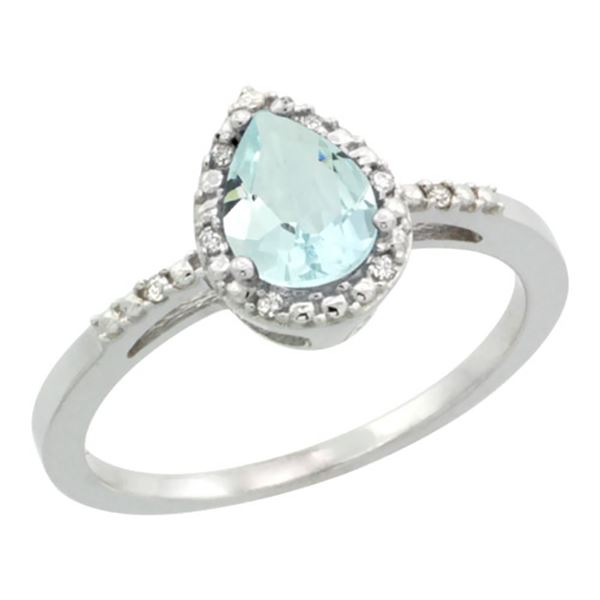 1.55 CTW Aquamarine & Diamond Ring 10K White Gold - REF-25R6H