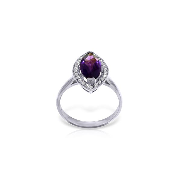 Genuine 1.80 ctw Amethyst & Diamond Ring 14KT White Gold - REF-70M5T