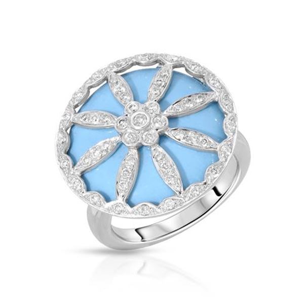 Natural 12.40 CTW Turquoise & Diamond Ring W=21MM 18K Gold - REF-92F7M