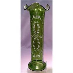 TALL ART NOUVEAU GREEN VASE WITH WHITE ENAMEL #1796724