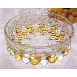 Candlewick-Like Glass Bowl Yellow White Beads  #1796834