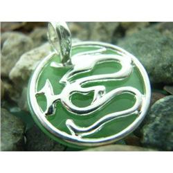 Designer Jade Dragon Sterling Silver Pendant #1797090