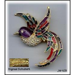 SIGNED ENAMELED TROPICAL BIRD BROOCH #1797418