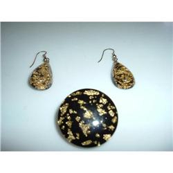 Gold Fleck Pin and Earring Set #1797501