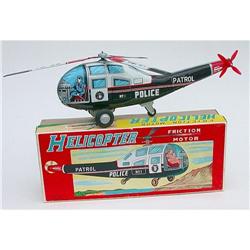 old  Tin Friction Toy Police Helicopter Plane #1798234