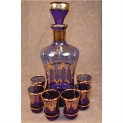 UCAGO Italy DECANTER Blue GLASS Set - VINTAGE -#1798490