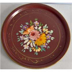 Tole-Painted Metal Serving Tray with Flower #1798762