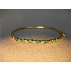 Rare Estate 14K YG Gold Emerald Diamond Bangle #1798978