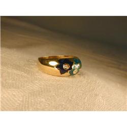 Estate 18K YG Blue Enamel Diamond Band Ring #1798983