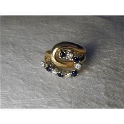 Estate 14K YG Gold Diamond Sapphire Swirl Ring #1798987