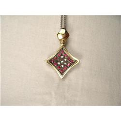 18K Pink Gold Diamond Ruby Filigree Pendant #1799020