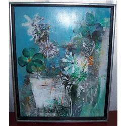 Harry Day Modern Art Oil on Board Flower Pot #1799653