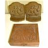 Image 1 : Bronze Ship Nautical Bookends Carved Cigar Box #1799891