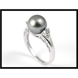 Pretty 14K White Gold Pearl and Diamond Ring #1821394