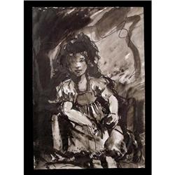 Black Ink Drawing Portrait of Little Girl #1821483