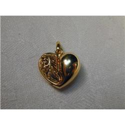 Estate 14K YG Gold Filigree Heart Pendant Slide#1821507