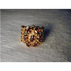 Estate 14K YG Yellow Gold Filigree Garnet Ring #1821522