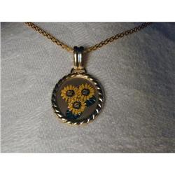 Estate 14K YG Gold Enamel Sunflower Pendant #1821528