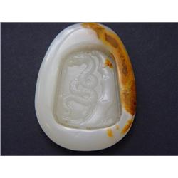 Chinese carved Celadon jade Dragon Pendant #1821643