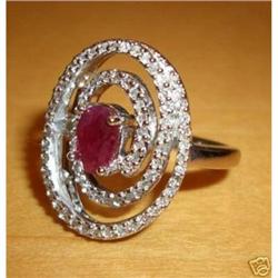 14K White Gold Diamond & Ruby Right Hand Ring #1821785